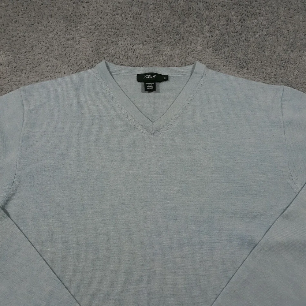 J.CREW Sweater Mens XL Merino Wool V-Neck Pullover Light Blue